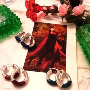 VINTAGE SOLID 925 STERLING SILVER JADE EARRINGS